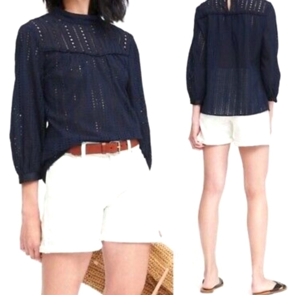 Banana Republic Navy Eyelet Blouse